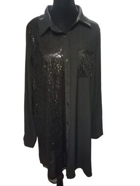 Jodifl Black Sequin-Accent Button Front Sequence Dress, Size M, Fun Dress!